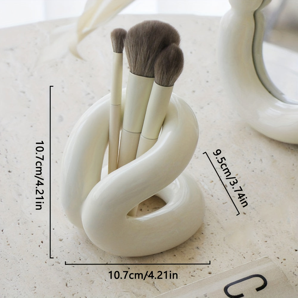 Modern Art Style Ceramic Makeup Brush Holder, Toothbrush And Toothpaste Stand, Minimalist Desktop Storage Rack For Bedroom And Bathroom