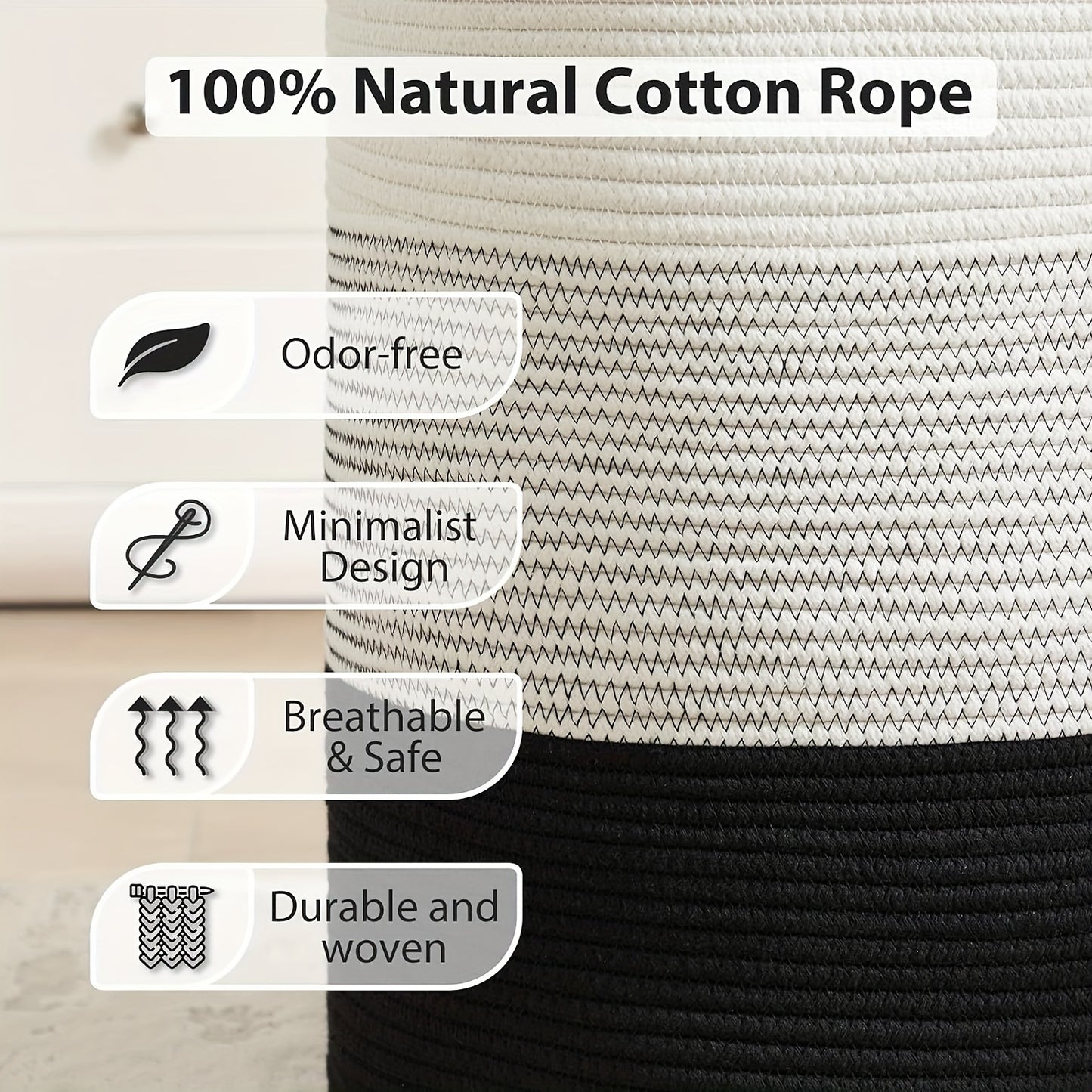 1pc Spacious 58L Woven Rope Laundry Hamper - Tall Boho Storage Basket for Blankets and Clothes, Perfect for Bedroom and Living Room Organization, Stylish and Space-Saving Solution for Laundry Day - Single Piece