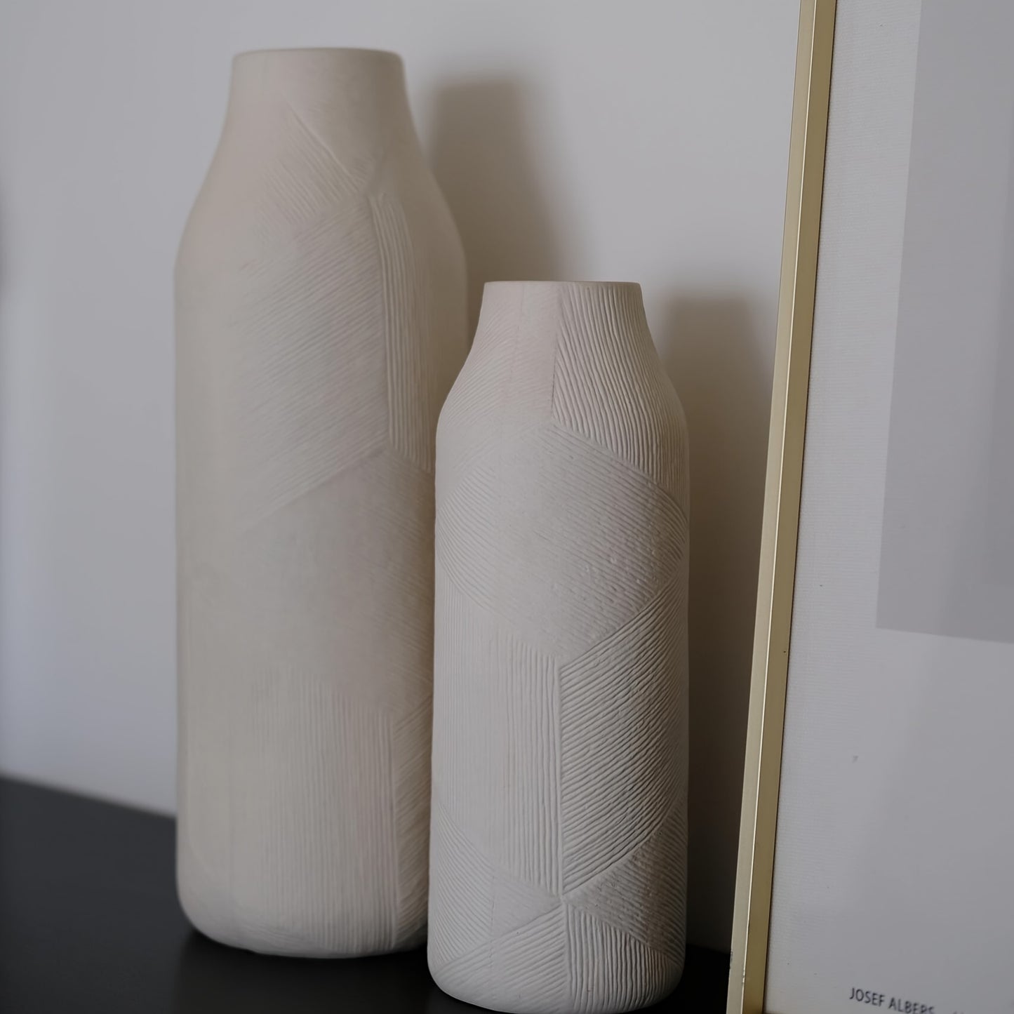 Set Of 2 White Ceramic Vases, Pampas Grass Decorative White Vase, Home Living Room Table Farmhouse Office Decoration (White)