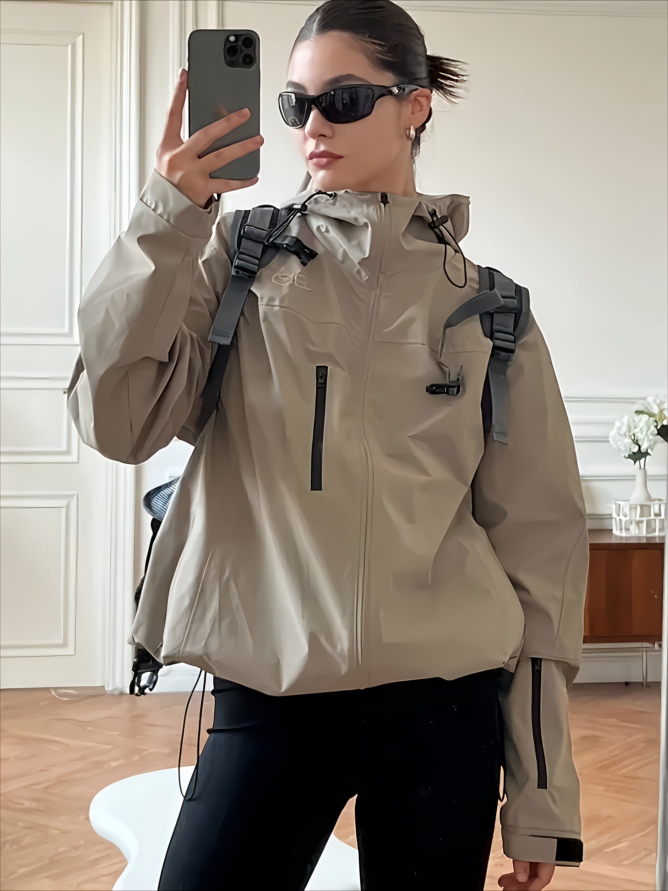 Stylish Contrast Trim Hoodie Jacket - Drawstring Closure for a Custom Fit - Effortlessly Chic Long Sleeve Loose Outwear Perfect for Spring & Fall - Womens Comfy Casual Closet Essential