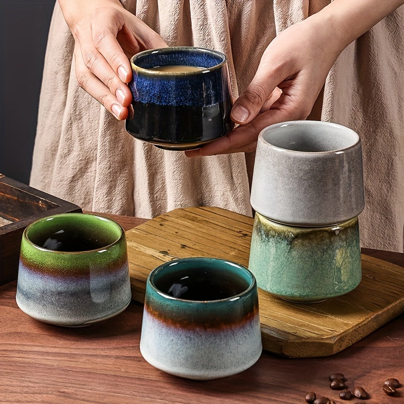 1pc Unique Japanese Kiln-Transformed Ceramic Coffee Mug 7.6oz - Glazed Drinkware for Cappuccino, Matcha, Milk, Artistic Design Ceramics Cup