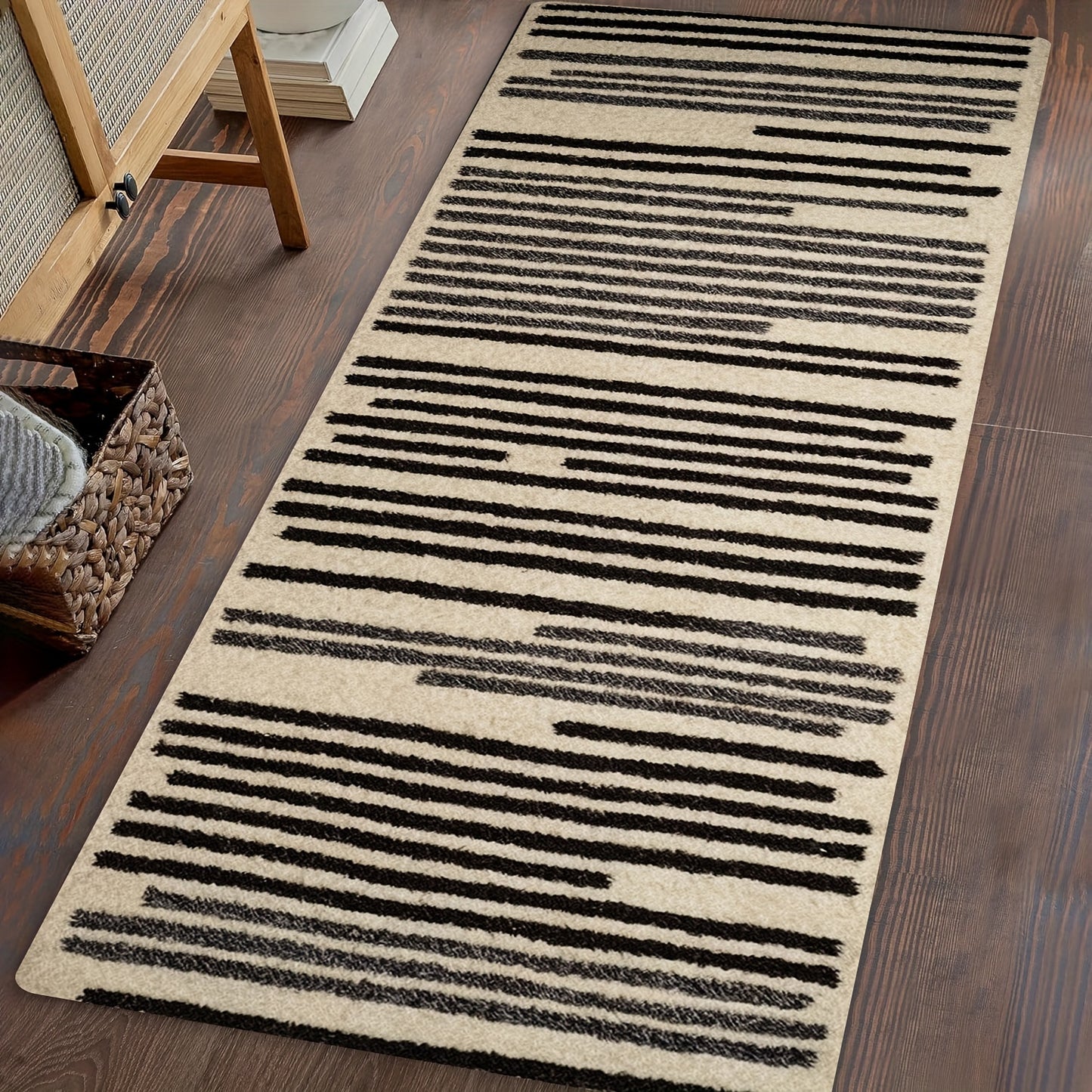 1pc Modern Striped Hallway Runner Rug, Non-Slip Laundry Room Mat, Soft Non Shedding Washable Carpet, Long Rug For Entryway Bedroom Kitchen Bathroom