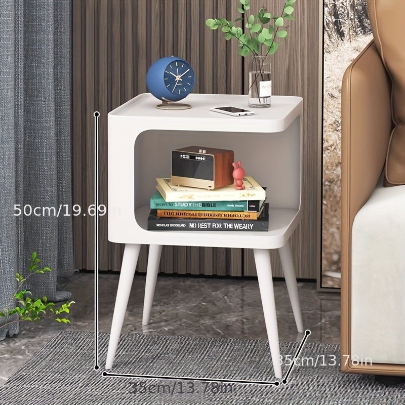 Modern Iron Art Bedside Table - Painted Finish, Nordic Style Sofa Side Cabinet with Cubby Storage, Creative Corner Coffee Table for Living Room and Bedroom