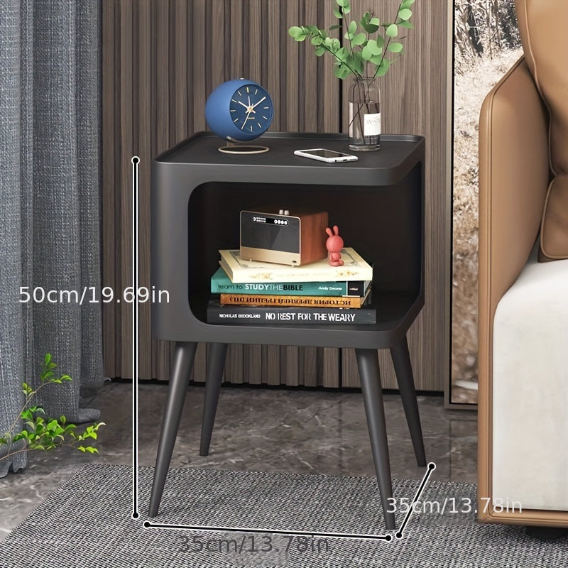 Modern Iron Art Bedside Table - Painted Finish, Nordic Style Sofa Side Cabinet with Cubby Storage, Creative Corner Coffee Table for Living Room and Bedroom