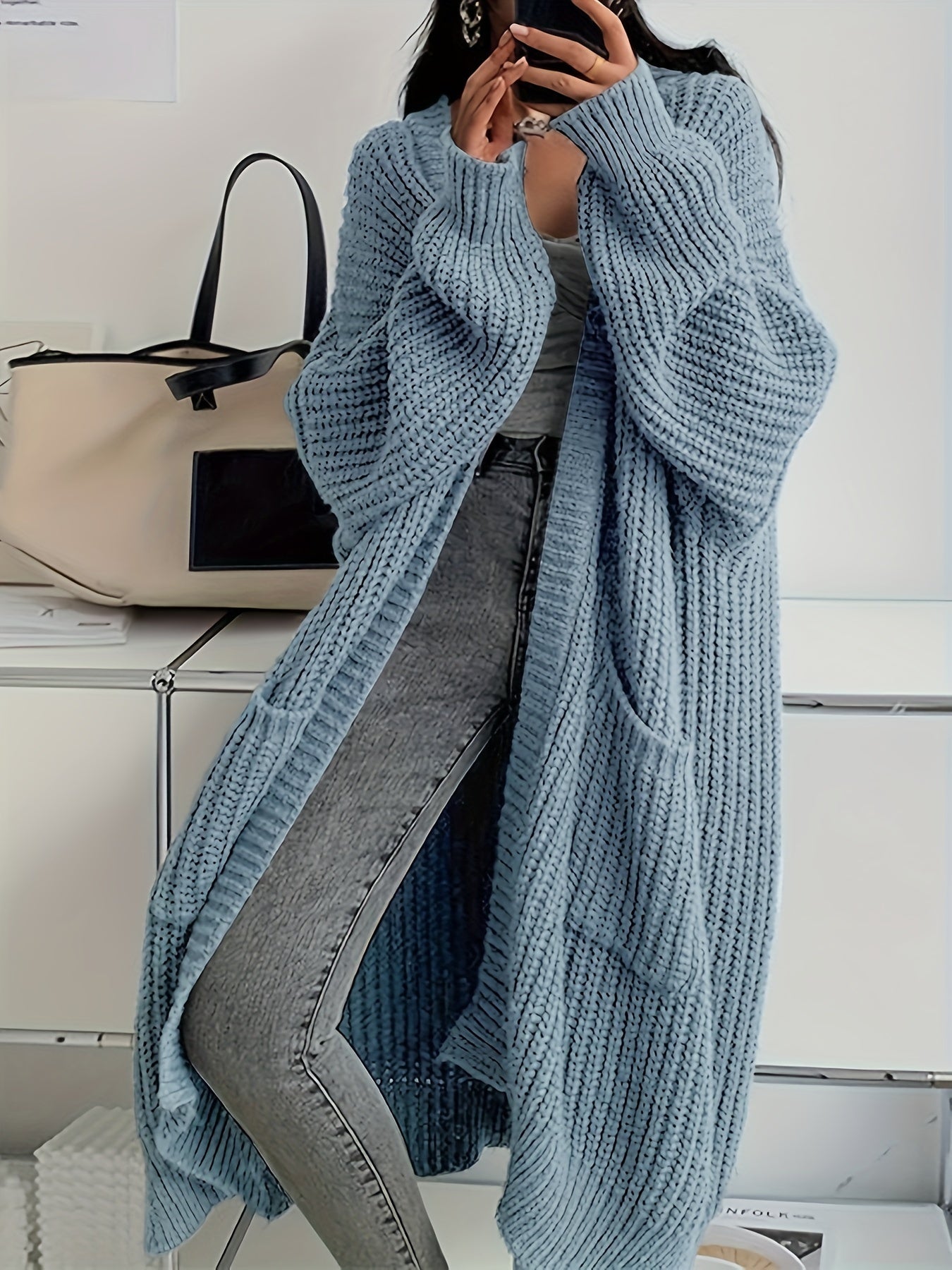 Cozy Solid Color Open Front Knitted Cardigan - Soft, Relaxed Fit, Long Sleeve Length, Casual Design - Perfect for Spring and Fall, Womens Clothing