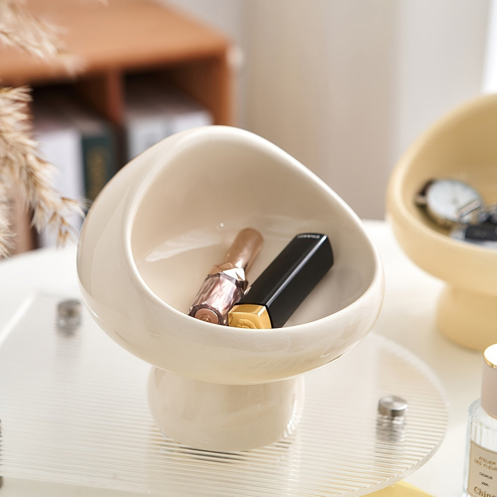 1pc Mushroom Shape Ceramic Ring Holder Dish - Multi-Purpose Trinket Tray for Jewelry, Earrings, Lipstick, Perfumes, Cosmetics - Perfect Home Decor and Gift for Women, Men, Christmas, New Year