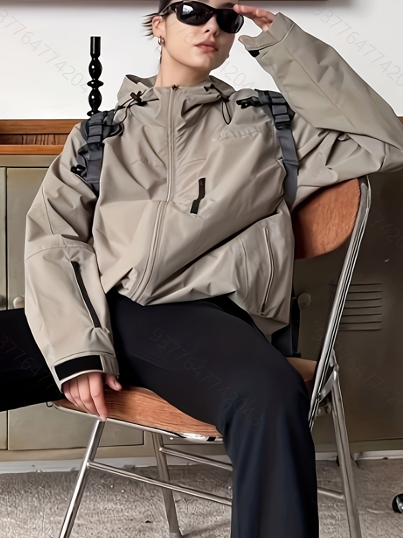 Stylish Contrast Trim Hoodie Jacket - Drawstring Closure for a Custom Fit - Effortlessly Chic Long Sleeve Loose Outwear Perfect for Spring & Fall - Womens Comfy Casual Closet Essential