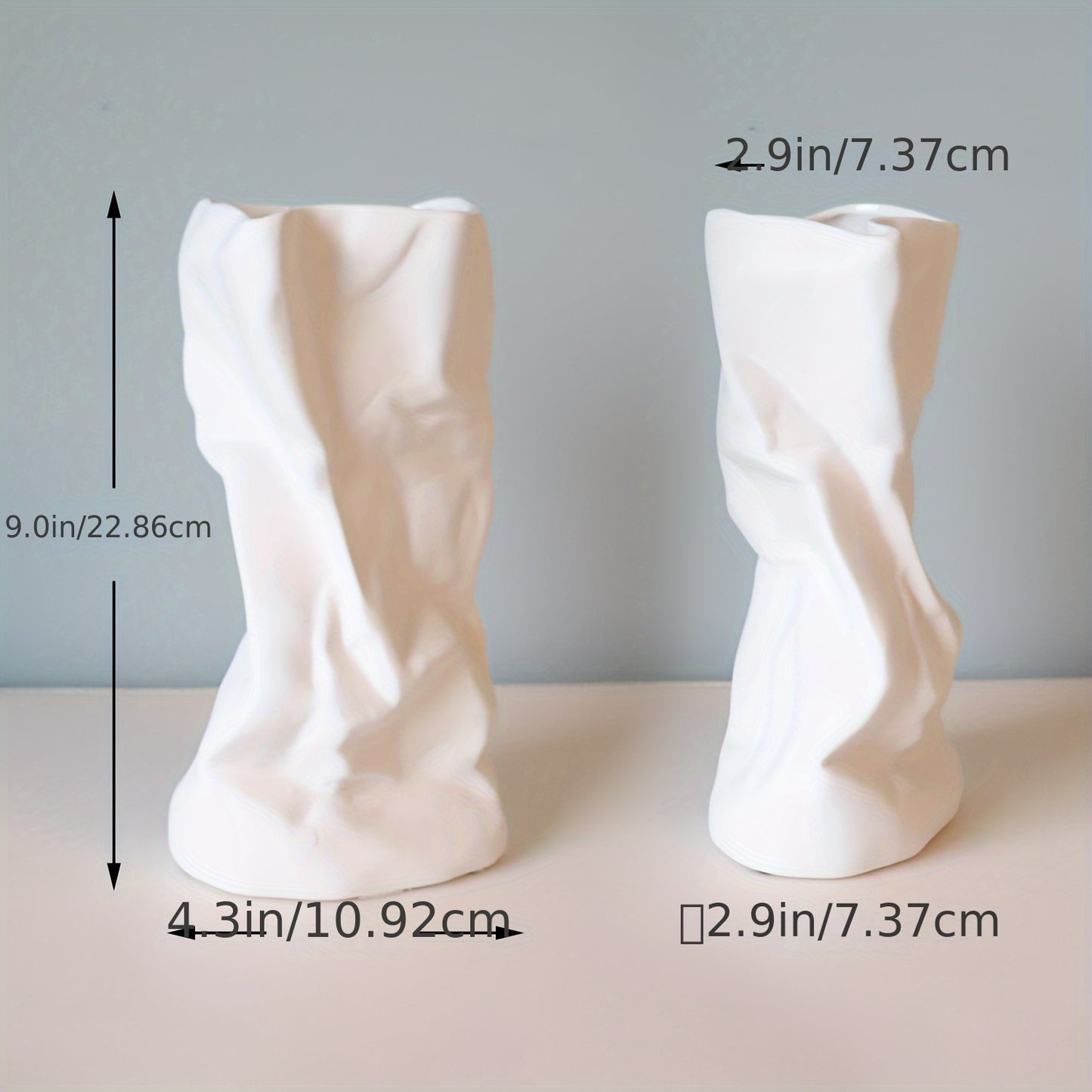 1pc Exquisite Ceramic Floral Vase - Unique Paper Bag Design with Irregular Pleats, Aesthetic Minimalist & Boho Style - Perfect Modern Trendy Home Decor for Living Room Table Centerpieces, Durable & Easy to Clean