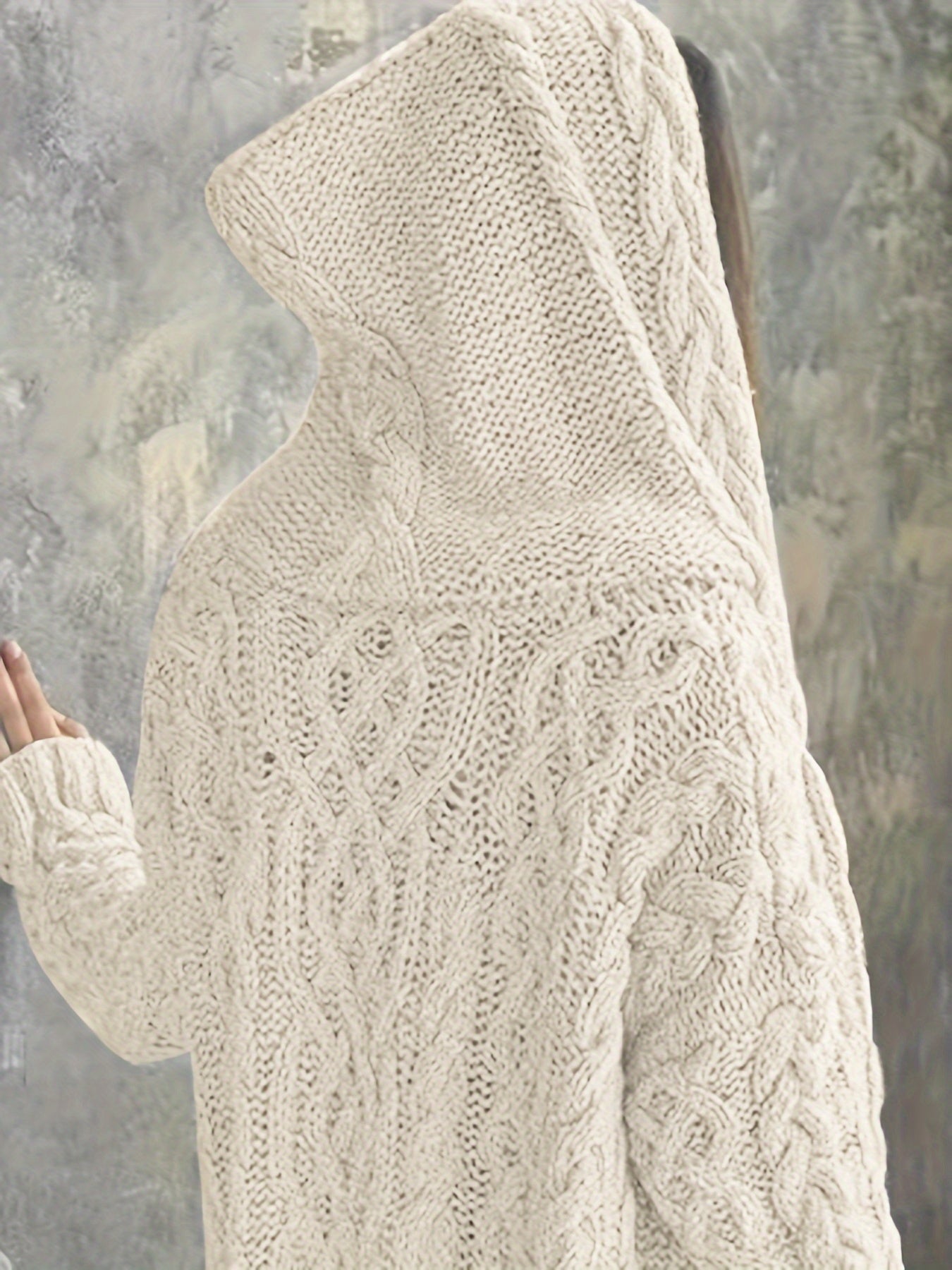 Chunky Knit Open Front Pocket Cardigan, Versatile Drop Shoulder Knitted Hooded Cardigan For Winter & Fall, Women's Clothing