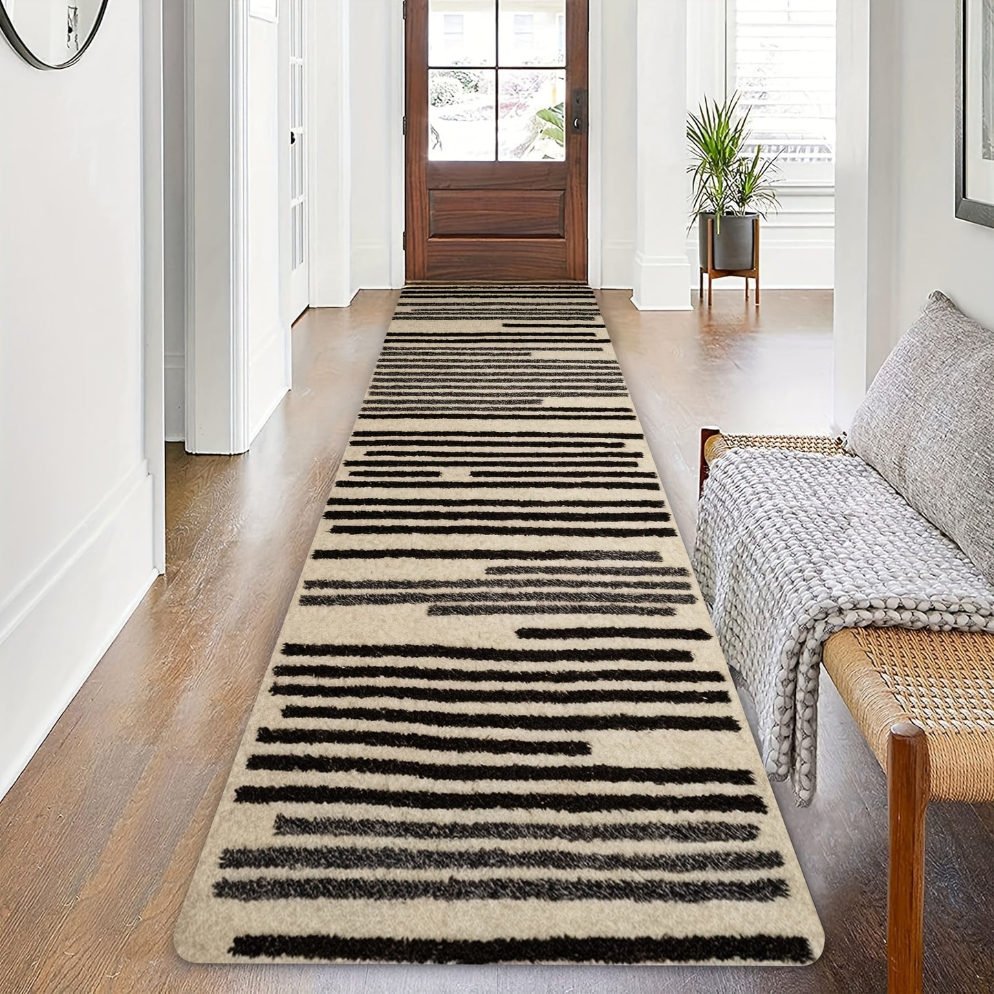 1pc Modern Striped Hallway Runner Rug, Non-Slip Laundry Room Mat, Soft Non Shedding Washable Carpet, Long Rug For Entryway Bedroom Kitchen Bathroom