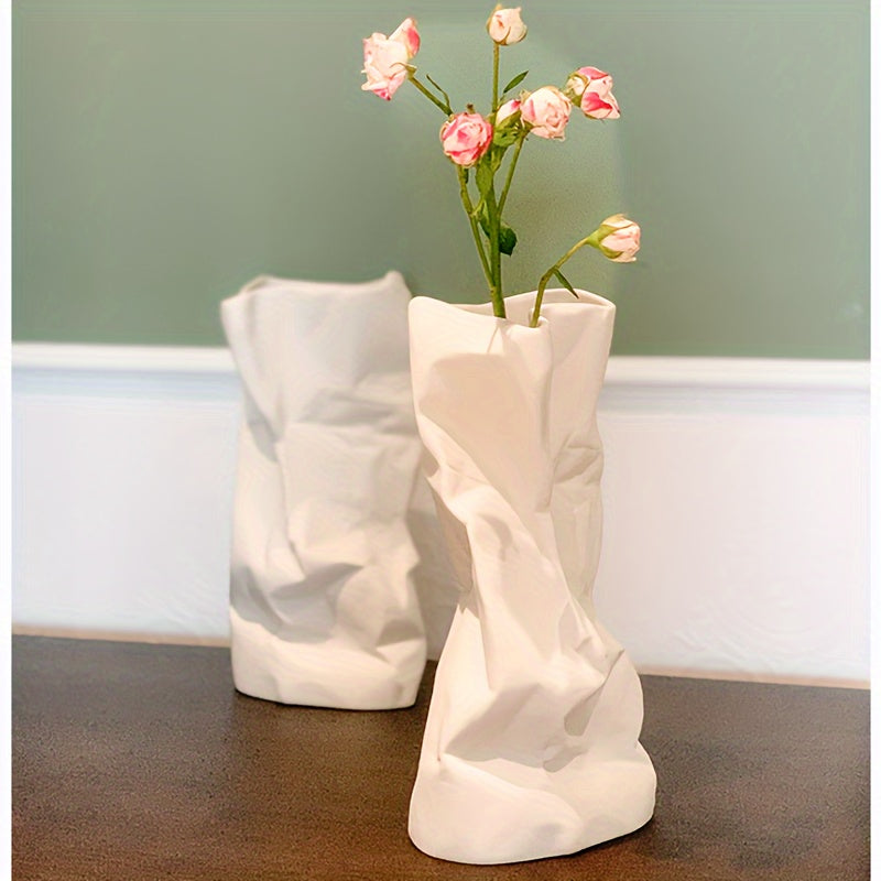 1pc, White Ceramic Flower Vase For Home Decor Vase For Flowers, Modern Art Texture Vase For Decor Centerpieces Entryway Shelf Living Room Table Decor