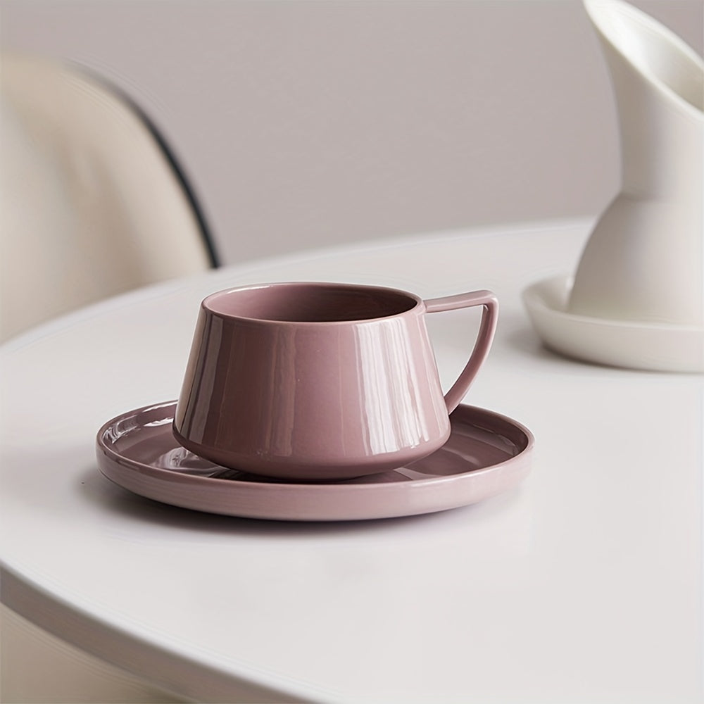 Set, Simple Coffee And Saucer, 320ml/10.8oz Ceramic Coffee Cup And Saucer Plate, Stylish Drinking Cups For Breakfast, Tea Party, Afternoon Tea, Home, Garden, Restaurant And More, Summer Winter Drinkware