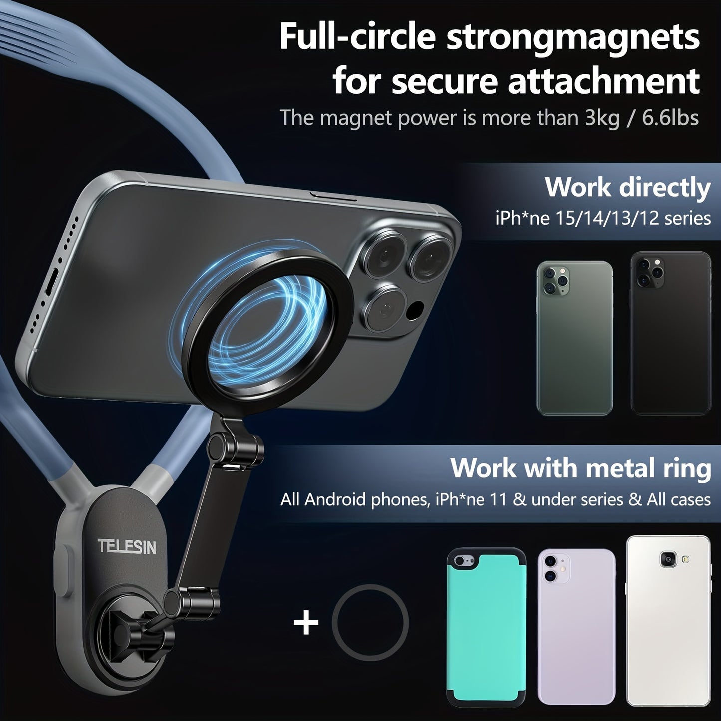 Fashion-Forward Magnetic Phone Neck Brace - Effortless First-Person View, Perfect for Adventure Videos, Hands-Free Convenience