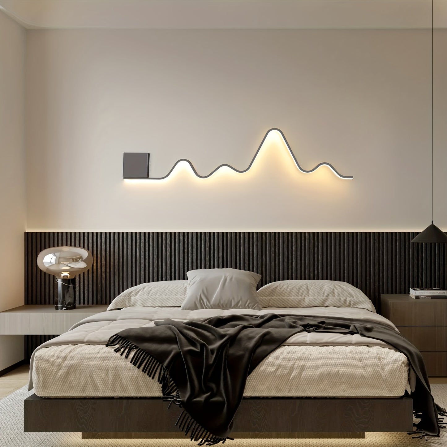 Modern Wall Mounted Sconce, Dimmable LED Wall Lights 43.3"/109cm Wall Lamp Creative Wavy Long Linear Wall Lighting Fixture With Remote For Bedroom Living Room Hallway Staircase Entryway