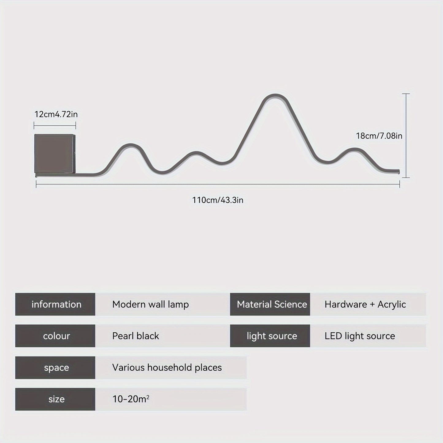 Modern Wall Mounted Sconce, Dimmable LED Wall Lights 43.3"/109cm Wall Lamp Creative Wavy Long Linear Wall Lighting Fixture With Remote For Bedroom Living Room Hallway Staircase Entryway
