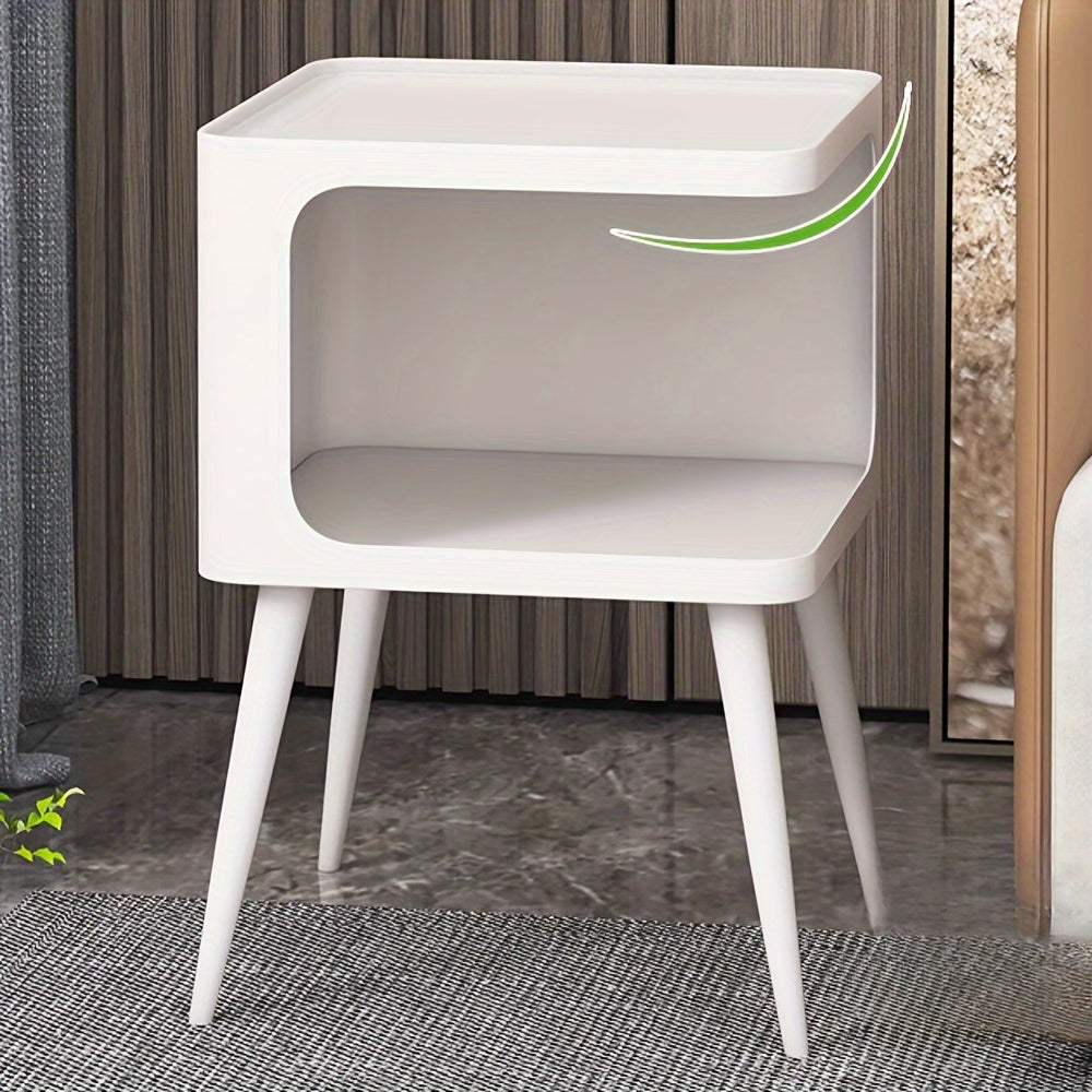 Modern Iron Art Bedside Table - Painted Finish, Nordic Style Sofa Side Cabinet with Cubby Storage, Creative Corner Coffee Table for Living Room and Bedroom