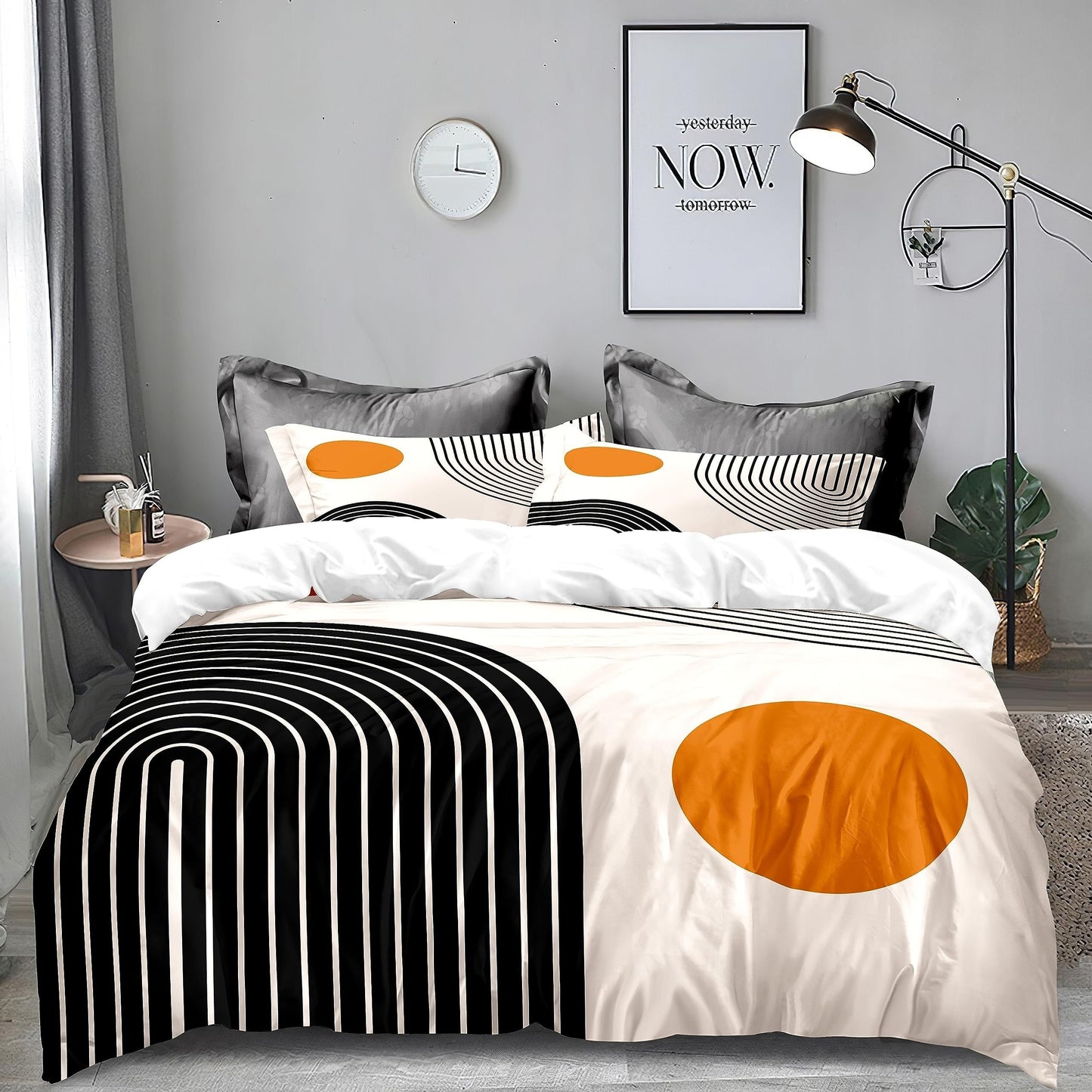 3pcs Mid Century Modern Duvet Cover Set Abstract Geometric Balance Shapes Rainbow Sun Circles Boho Duvet Cover Soft Bedding Sets Include 1 Duvet Cover 2 Pillowcases No Filler