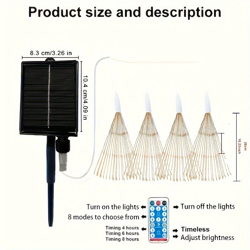 4 Pack, Suspended Solar Fireworks Light, 240/360/480 Leds Star Burst Light, Outdoor Waterproof, 8-Mode With Remote Control, Fairy Light, Eaves Garden Tree Christmas Decorative Light (Warm White)