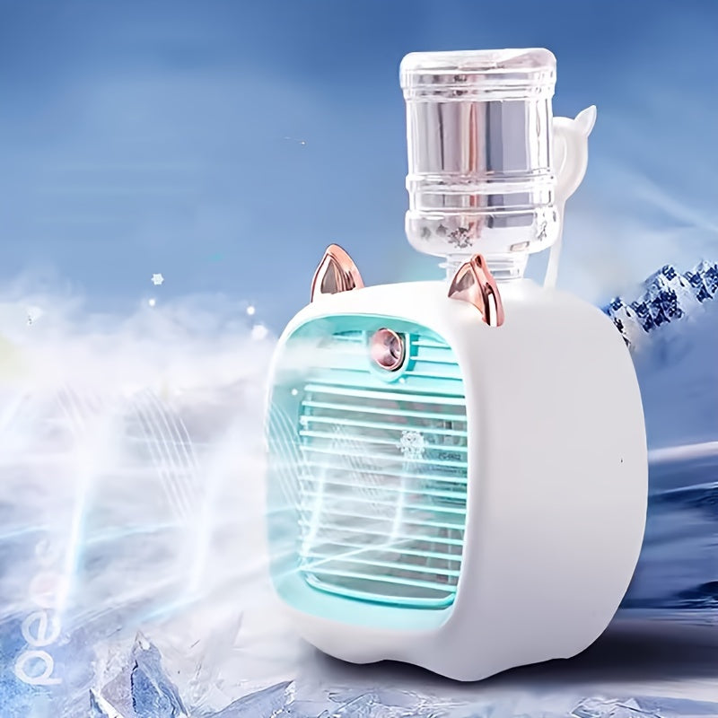 1pc, USB Charging Mini Air Conditioning Fan Electric Fan Desktop Spray 1200mAh Three Gear Air Conditioning Water-cooling Fan USB Type-C Charging Spray Humidifier Fan Family Birthday Gift For Friends
