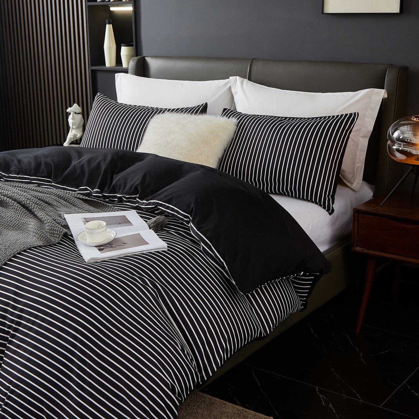 3pcs Duvet Cover Set (1*Duvet Cover + 2*Pillowcases, Without Core), Black And White Stripe Print Bedding Set, Soft Comfortable Duvet Cover, For Bedroom, Guest Room